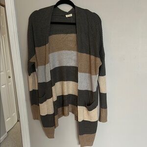 Debut Gray Cardigan Sweater Open-Front Striped